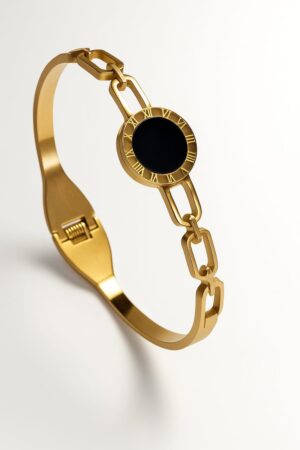 Azshopway Women's Elegant Gold-Plated Designer Bracelet with Roman Dial & Black Enamel – Premium Fashion Jewellery Gift