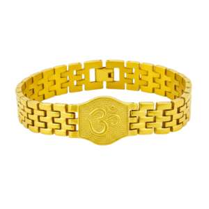 Azshopway Gold Plated Om Bracelet for Men | Premium Stainless Steel Spiritual Kada | Anti-Tarnish, Water-Resistant, Adjustable Daily Wear Religious Jewellery