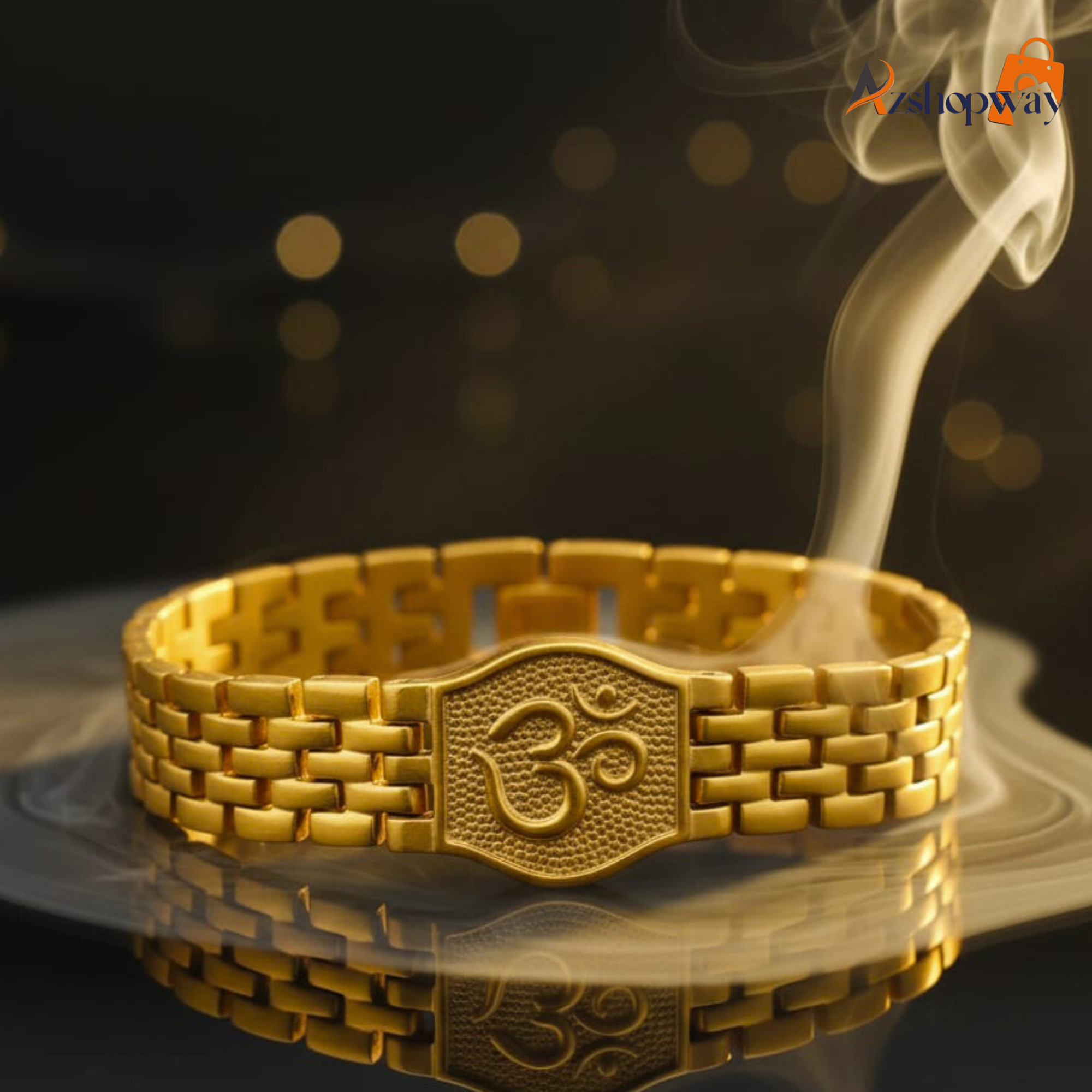 Premium Gold Plated Stainless Steel Om Bracelet for Men | (8 inch) 18K Gold Look Brass 13MM Heavy Designer Spiritual Kada | Anti-Tarnish, Water-Resistant, Adjustable Religious Jewellery - Image 2