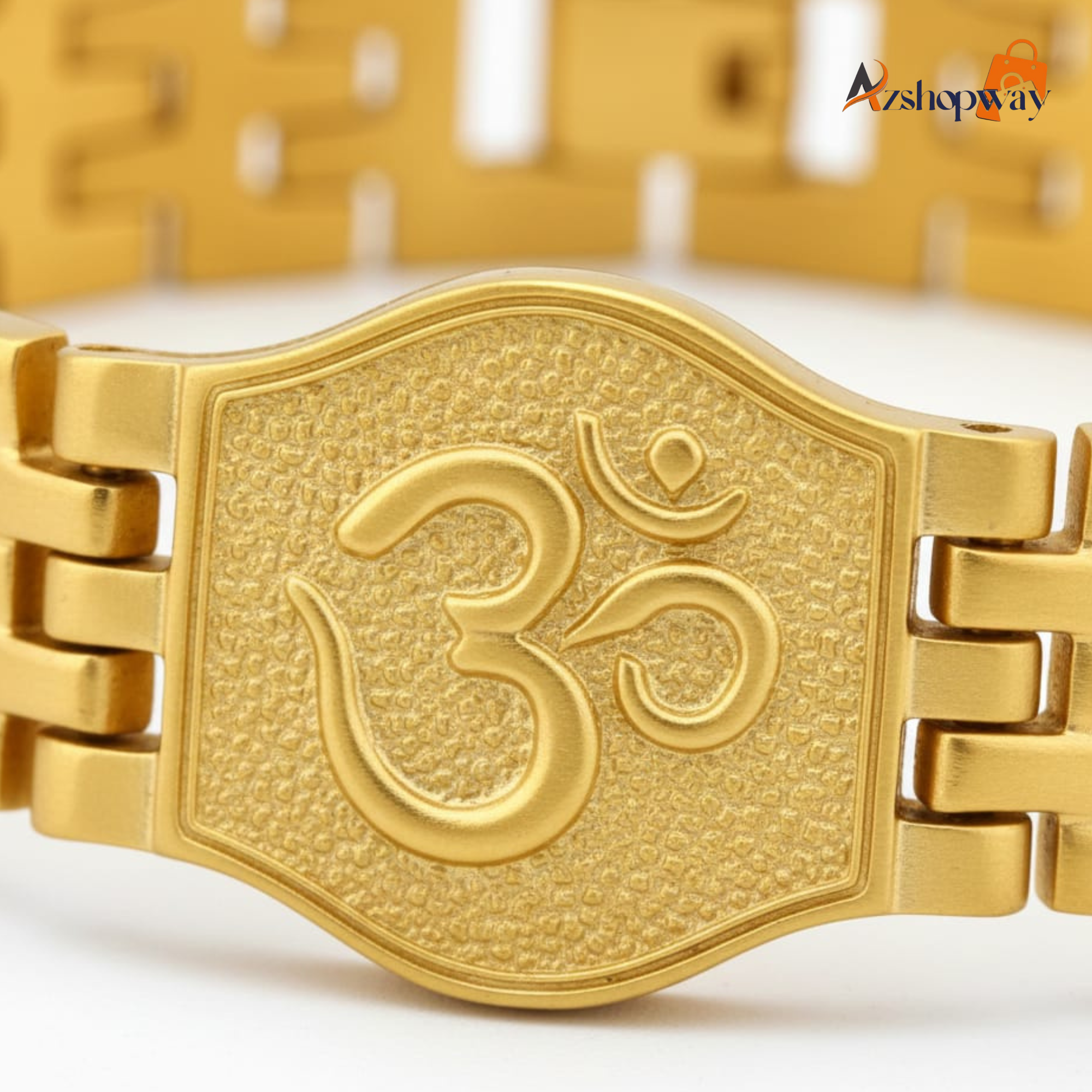 Premium Gold Plated Stainless Steel Om Bracelet for Men | (8 inch) 18K Gold Look Brass 13MM Heavy Designer Spiritual Kada | Anti-Tarnish, Water-Resistant, Adjustable Religious Jewellery - Image 3