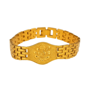 Azshopway Premium Ganesh Gold Bracelet for Men (8 Inch) | 18K Gold Look High-Quality Brass | 13MM Heavy Designer Kada | Spiritual & Stylish Daily Wear | Anti-Fade Party & Festive Bracelet for Men & Boys