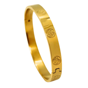 Azshopway Stunning Om Gold Bracelet for Men | Stainless Steel Gold Plated Kada | Spiritual Om Wristband | Fixed Size Luxury Bracelet for Men & Boys