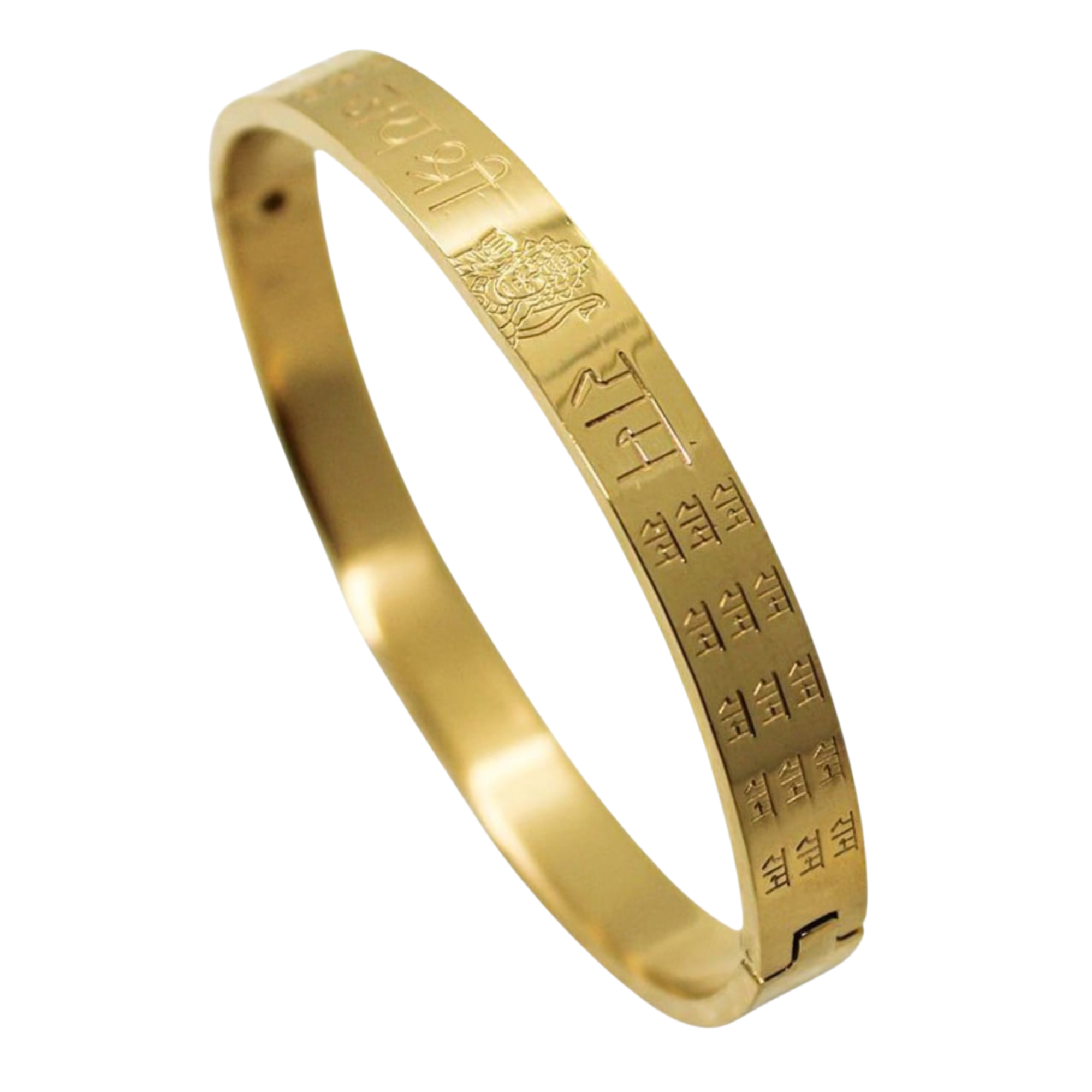 Azshopway Jai Shri Ram Gold Kada for Men (7 Inch) | Stainless Steel Ram Naam Bracelet | Gold Plated Religious Wristband | Waterproof Anti-Tarnish | Gift for Men & Boys