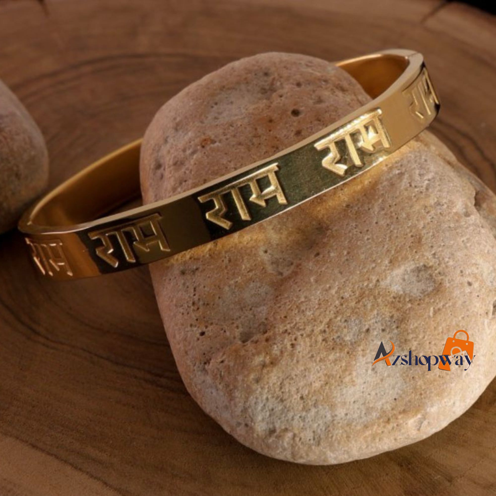Azshopway Divine Ram Men's Gold Bracelet| Ram Kada for Men | Jai Shri Ram Gold Bracelet | Stainless Steel Religious Kada | Waterproof Anti-Tarnish Wrist Band | Gift for Men & Boys - Image 4