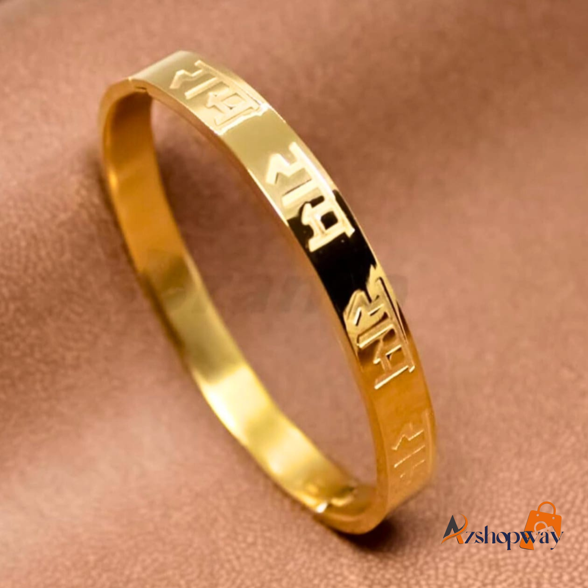 Azshopway Divine Ram Men's Gold Bracelet| Ram Kada for Men | Jai Shri Ram Gold Bracelet | Stainless Steel Religious Kada | Waterproof Anti-Tarnish Wrist Band | Gift for Men & Boys - Image 6