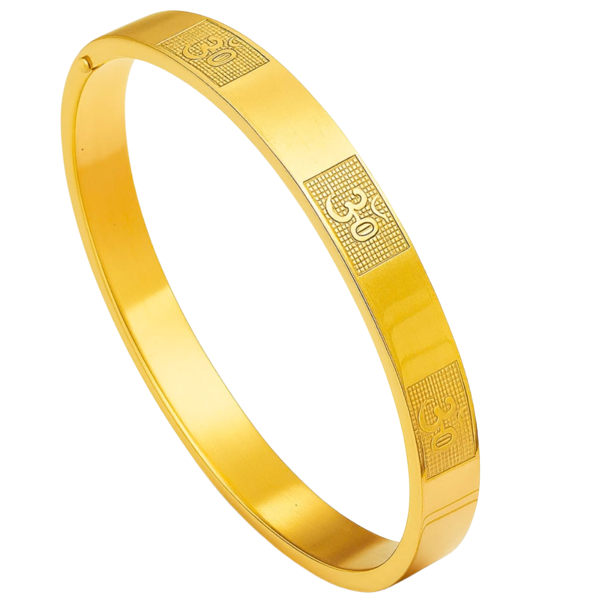 Azshopway Om Carving Gold Bracelet for Men (7 Inch) | Stainless Steel Mahadev Kada | Magnetic Lock Wristband | Waterproof Anti-Tarnish | Spiritual Gift for Husband & Boys