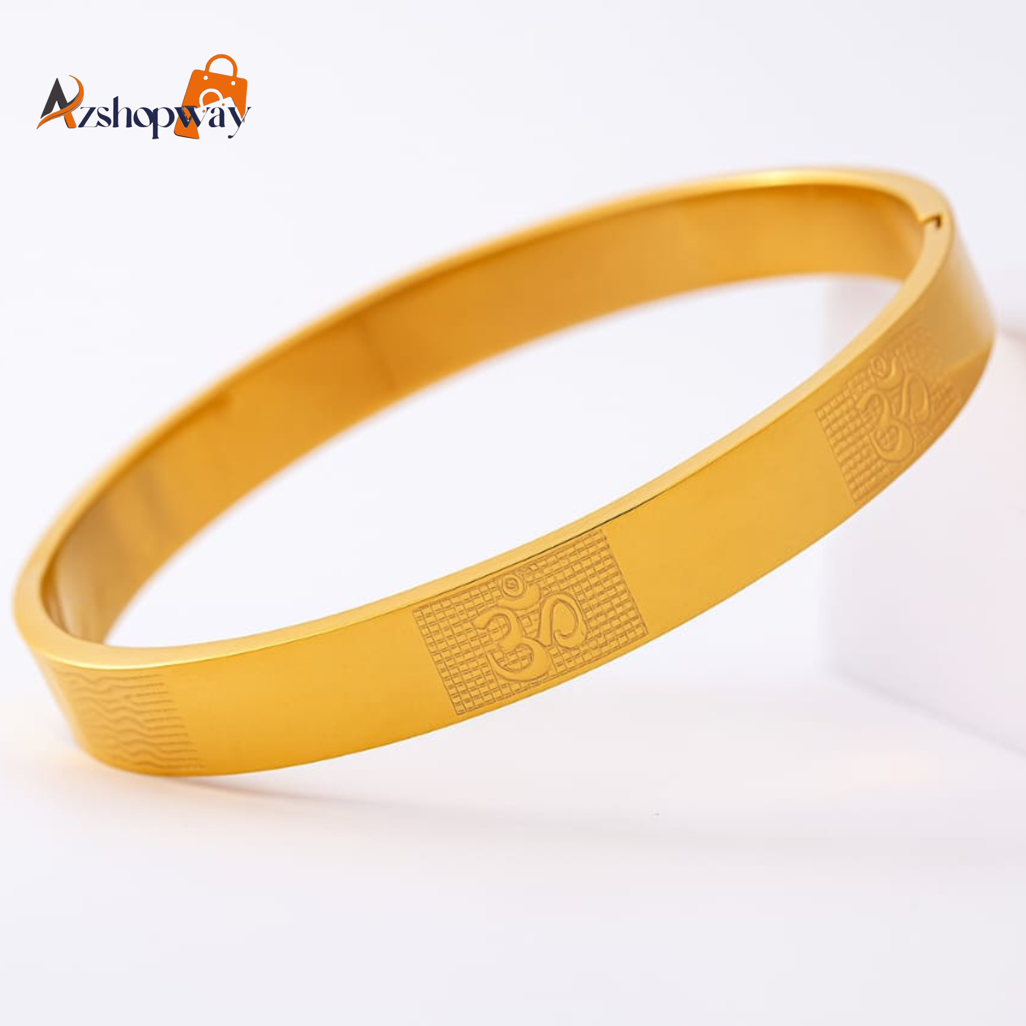 Azshopway Om Carving Gold Bracelet for Men (7 Inch) | Stainless Steel Mahadev Kada | Magnetic Lock Wristband | Waterproof Anti-Tarnish | Spiritual Gift for Husband & Boys - Image 3