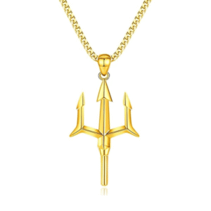 Azshopway Gold Plated Trishul Pendant Necklace for Men & Women | Lord Shiva Trident Chain | Stainless Steel Alloy Chain | Religious Spiritual Jewellery | Daily Wear Stylish Pendant Gift