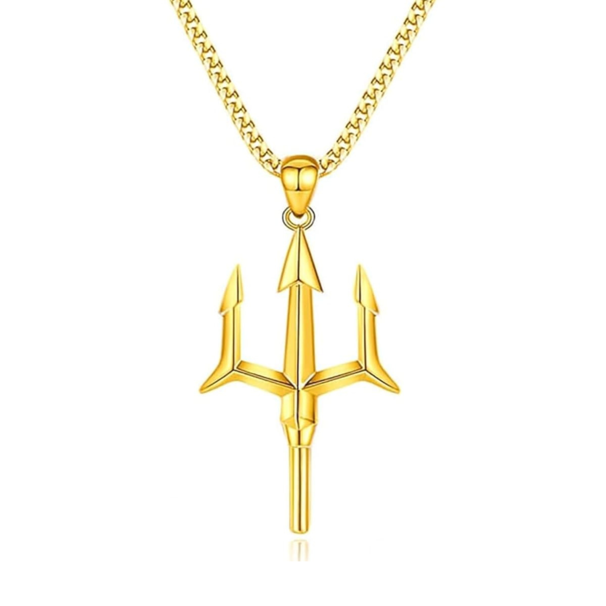 Azshopway Gold Plated Trishul Pendant Necklace for Men & Women | Lord Shiva Trident Chain | Stainless Steel Alloy Chain | Religious Spiritual Jewellery | Daily Wear Stylish Pendant Gift