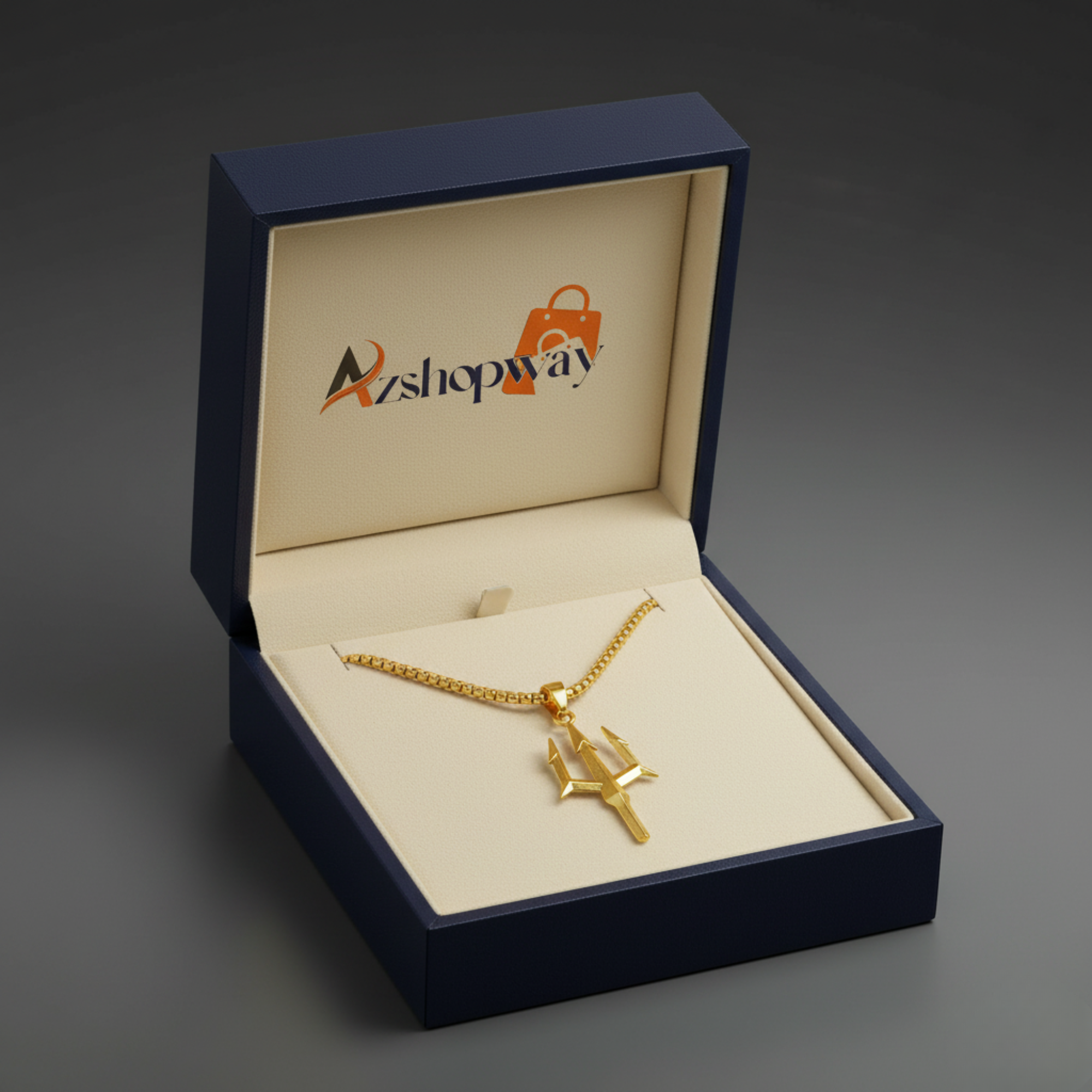 Azshopway Gold Plated Trishul Pendant Necklace for Men & Women | Lord Shiva Trident Chain | Stainless Steel Alloy Chain | Religious Spiritual Jewellery | Daily Wear Stylish Pendant Gift - Image 4
