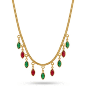 Azshopway Gold Plated Brass with Red and Green Marquise Crystal Charms Necklace for Women | Elegant Red & Green Stone Drop Necklace | Traditional Ethnic Jewellery | Party Wear & Festive gold-Tone Double Chain Necklace