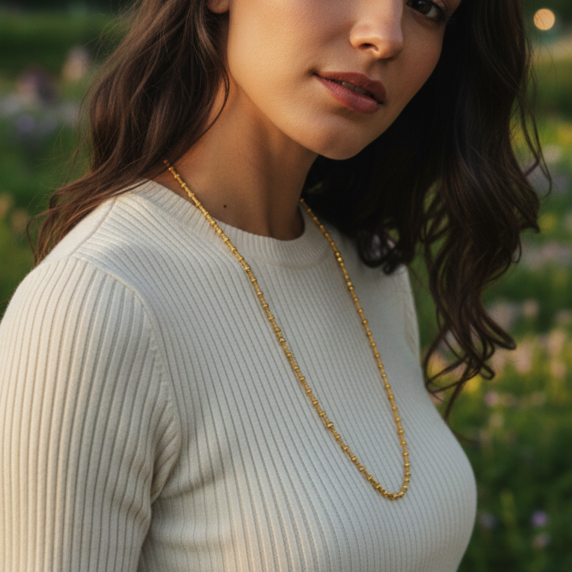 Azshopway Gold Plated Brass Chain Necklace for Women | 22 Inch Beaded Multi-Strand Gold Necklace | Traditional Indian Jewellery | Stylish Daily Wear Chain | Lightweight Minimal Necklace | Gift for Girls, Wife & Women - Image 7